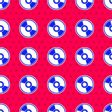 Kırmızı arkaplanda mavi CD veya DVD disk simgesi izole edildi. Küçük disk işareti. Vektör İllüstrasyonu