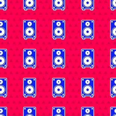 Mavi Stereo hoparlör simgesi kırmızı arkaplanda izole edilmiş. Ses sistemi hoparlörleri. Müzik ikonu. Müzikal sütun hoparlörü. Vektör İllüstrasyonu