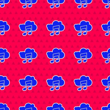 Mavi Müzik servis simgesi kırmızı arkaplanda izole edilmiş kusursuz desen. Ses bulutları, çevrimiçi medya yayınları, şarkı, ses dalgaları. Vektör İllüstrasyonu