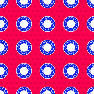 Mavi Rubber yüzme ikonu kırmızı zeminde izole edilmiş pürüzsüz desen. Hayat kurtaran yüzen can simidi plaj için, kurtarma kemeri insanları kurtarmak için. Vektör İllüstrasyonu