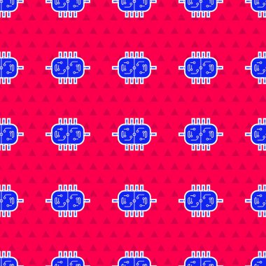 Kırmızı arkaplanda mavi hokey masası simgesi izole edilmiş. Vektör İllüstrasyonu