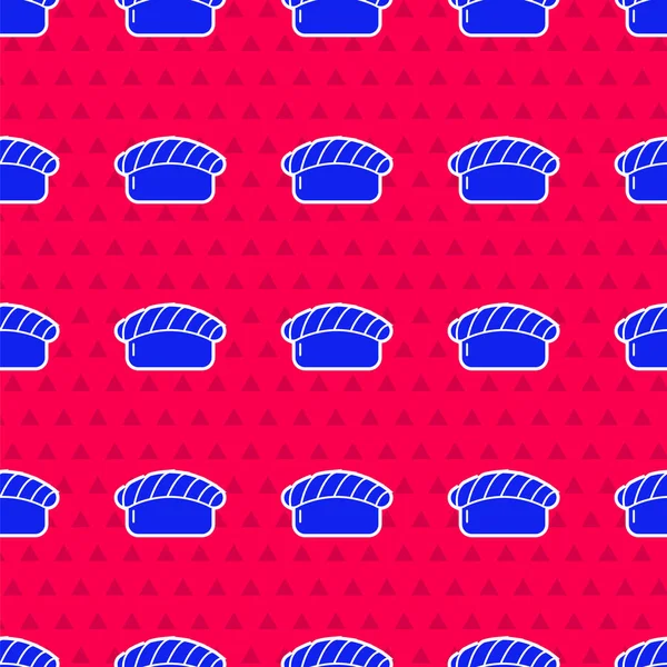 Ícone azul Sushi isolado padrão sem costura no fundo vermelho. Comida tradicional japonesa. Ilustração vetorial — Vetor de Stock
