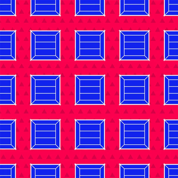 Blue Wooden box icoon geïsoleerd naadloos patroon op rode achtergrond. Vector Illustratie — Stockvector