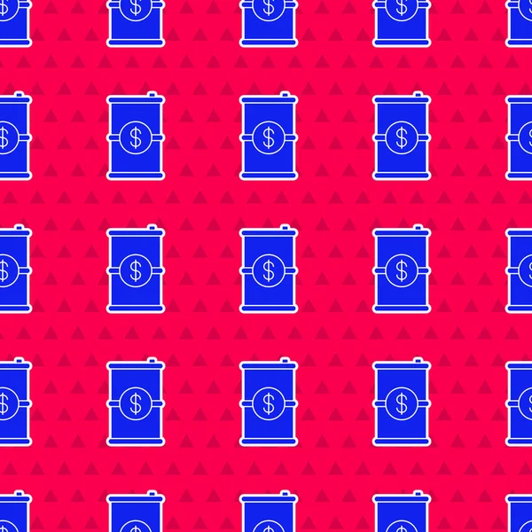 Óleo de barril azul com símbolo de dólar ícone isolado padrão sem costura no fundo vermelho. Ilustração vetorial — Vetor de Stock