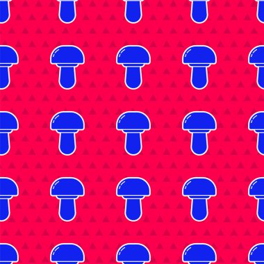 Mavi mantar ikonu kırmızı arkaplanda izole edilmiş pürüzsüz desen. Vektör İllüstrasyonu