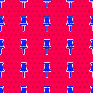 Mavi Pin simgesi kırmızı arkaplanda izole edilmiş. Raptiye işareti. Vektör İllüstrasyonu