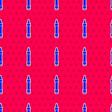 Kırmızı arkaplana izole edilmiş ikon çizmek için mavi mum boya kalemleri. Vektör İllüstrasyonu