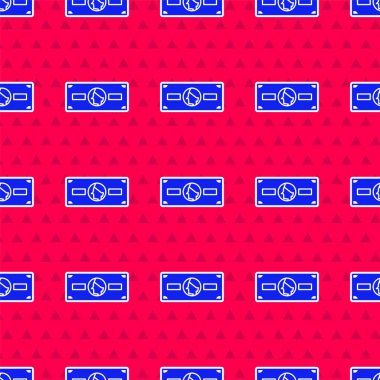 Blue Stacks kağıt para ikonu kırmızı arka planda izole edilmiş pürüzsüz desen. Para desteleri. Para birimi. Vektör İllüstrasyonu