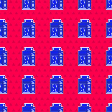 İskambil iskambil simgesinin mavi güvertesi kırmızı arkaplanda izole edilmiş. Kumarhane kumarı. Vektör İllüstrasyonu