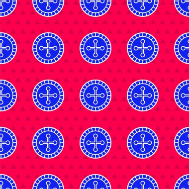 Mavi Kumarhane rulet tekerleği ikonu kırmızı arka planda izole edilmiş pürüzsüz desen. Vektör İllüstrasyonu