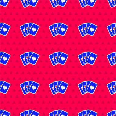 İskambil iskambil simgesinin mavi güvertesi kırmızı arkaplanda izole edilmiş. Kumarhane kumarı. Vektör İllüstrasyonu