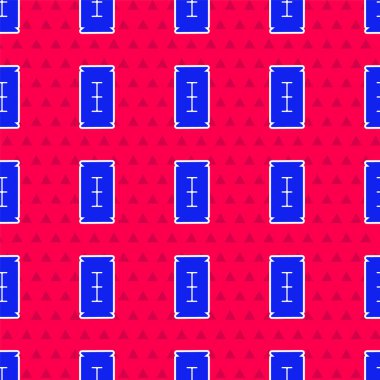 Mavi bıçaklı jilet ikonu, kırmızı arkaplanda pürüzsüz desen tespit etti. Vektör İllüstrasyonu