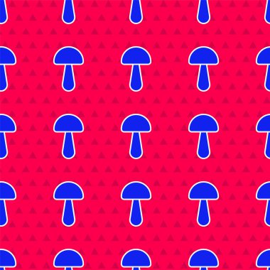Mavi Psilocybin mantar ikonu kırmızı arkaplanda izole edilmiş pürüzsüz desen. Psikedelik halüsinasyon. Vektör İllüstrasyonu