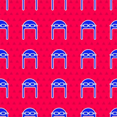 Gözlük ikonlu Mavi Havacı şapkası kırmızı arka planda izole edilmiş pürüzsüz desen. Pilot şapkası. Vektör İllüstrasyonu