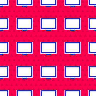 Masa simgesindeki mavi resim çerçevesi kırmızı arkaplanda izole edilmiş pürüzsüz desen. Vektör İllüstrasyonu