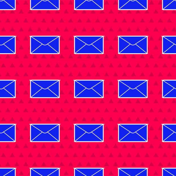 Blue Envelope icon isolated seamless pattern on red background. Email message letter symbol. Vector Illustration