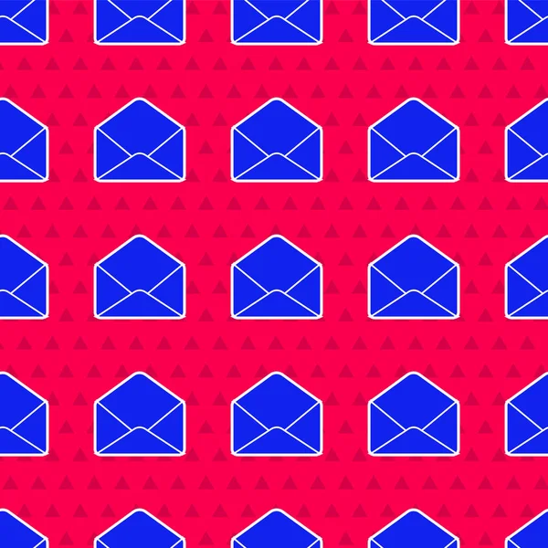 Icône enveloppe bleue isolé motif sans couture sur fond rouge. Message électronique symbole de lettre. Illustration vectorielle — Image vectorielle