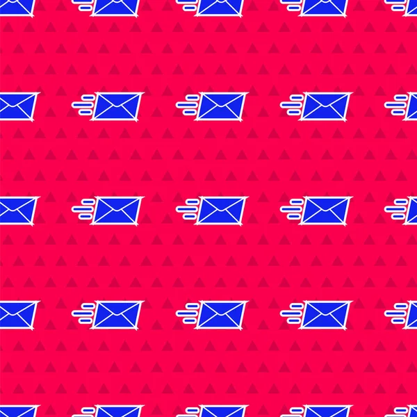Blaues Express-Umschlagsymbol isoliert nahtloses Muster auf rotem Hintergrund. E-Mail-Nachricht Brief Symbol. Vektorillustration — Stockvektor