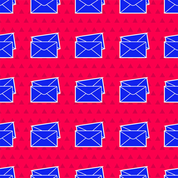 Blue Envelope icon isolated seamless pattern on red background. Email message letter symbol. Vector Illustration