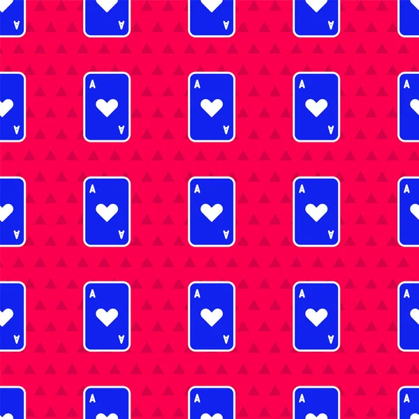 蓝色扑克与心脏符号图标隔离无缝图案的红色背景.赌场赌博。病媒图解 — 图库矢量图片