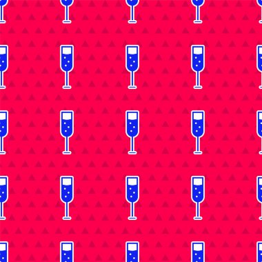 Kırmızı arka planda mavi şampanya ikonu izole edilmiş. Vektör İllüstrasyonu