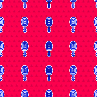 Uzaktan kumandalı mavi araba anahtarı kırmızı arka planda izole edilmiş pürüzsüz desen. Araba anahtarı ve alarm sistemi. Vektör İllüstrasyonu