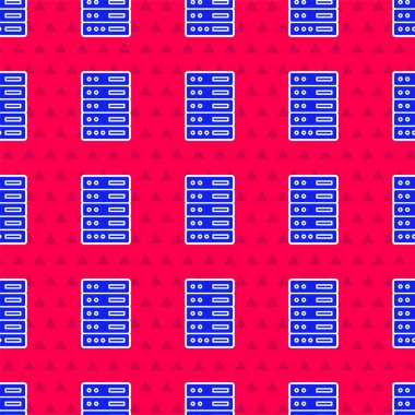 Mavi Sunucu, Data, Web Sunucu simgesi kırmızı arkaplanda izole edilmiş. Vektör İllüstrasyonu