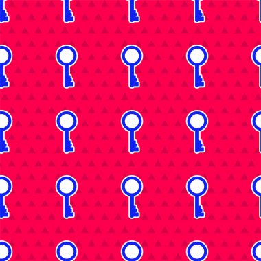 Kırmızı arkaplanda mavi eski anahtar simgesi izole edilmiş. Vektör İllüstrasyonu