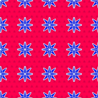 Mavi Rüzgar gül ikonu kırmızı arkaplanda izole edilmiş pürüzsüz desen. Seyahat için pusula simgesi. Navigasyon tasarımı. Vektör İllüstrasyonu