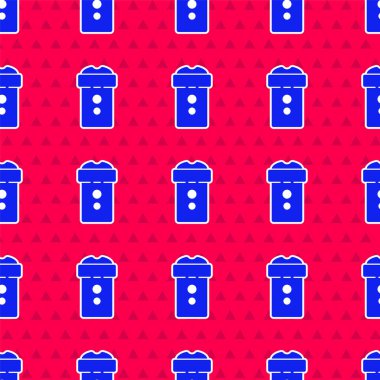Blue Vagina masturbator icon isolated seamless pattern on red background. Sex toy for man. Vector Illustration