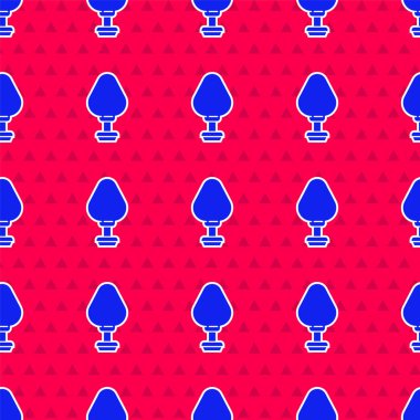 Blue Anal plug icon isolated seamless pattern on red background. Butt plug sign. Fetish accessory. Sex toy for men and woman. Vector Illustration