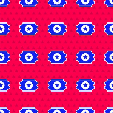 Mavi Sinema bilet ikonu kırmızı arka planda izole edilmiş kusursuz desen. Vektör İllüstrasyonu