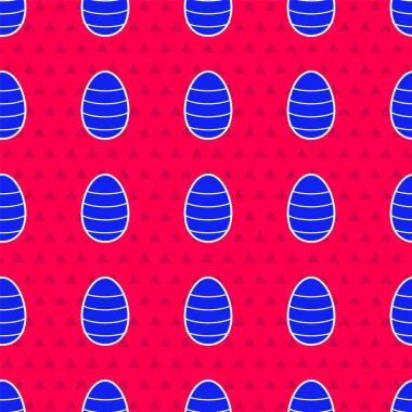 Mavi Paskalya yumurtası ikonu kırmızı arka planda izole edilmiş. Mutlu Paskalyalar. Vektör İllüstrasyonu