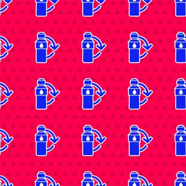 Mavi Geri Dönüşüm plastik şişe ikonu kırmızı arka planda izole edilmiş pürüzsüz desen. Vektör İllüstrasyonu