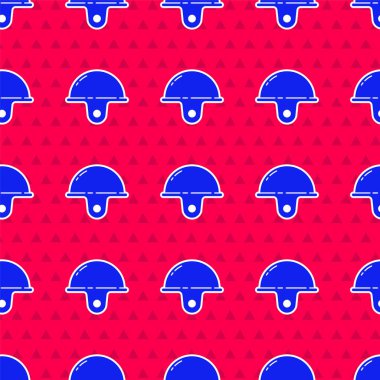 Mavi İşçi Kaskı simgesi kırmızı arka planda izole edilmiş. Vektör İllüstrasyonu