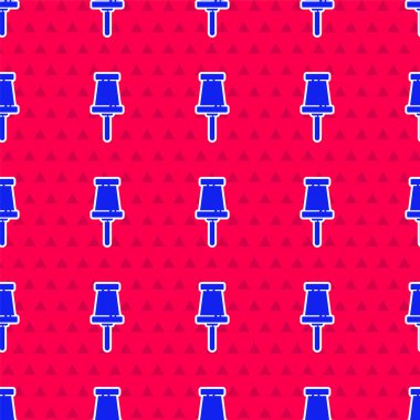 Mavi Pin simgesi kırmızı arkaplanda izole edilmiş. Raptiye işareti. Vektör İllüstrasyonu