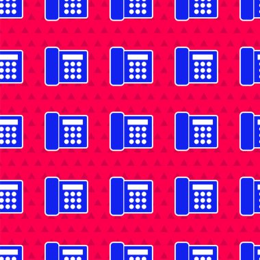 Mavi Telefon simgesi kırmızı arkaplanda izole edilmiş. Sabit telefon. Vektör İllüstrasyonu