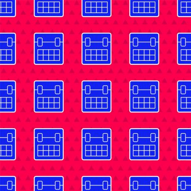 Mavi Takvim simgesi kırmızı arkaplanda izole edilmiş kusursuz desen. Olay hatırlatma sembolü. Vektör İllüstrasyonu