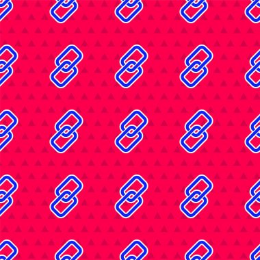 Mavi zincir bağlantısı simgesi kırmızı arkaplanda izole edilmiş. Bağlantı bekar. Vektör İllüstrasyonu