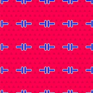 Mavi Elektrik devre şeması simgesi kırmızı arkaplanda izole edilmiş kusursuz desen. Devre kartı. Vektör İllüstrasyonu