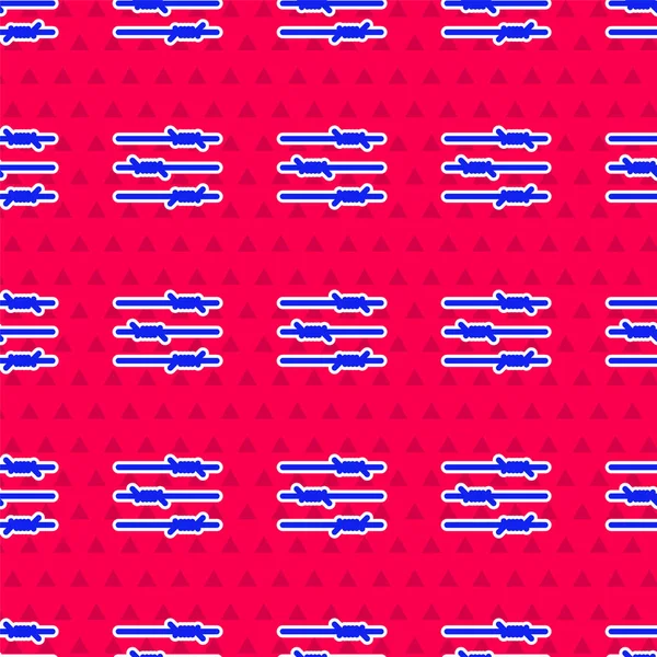 Blå Barbed tråd ikon isolerad sömlös mönster på röd bakgrund. Vektor Illustration — Stock vektor