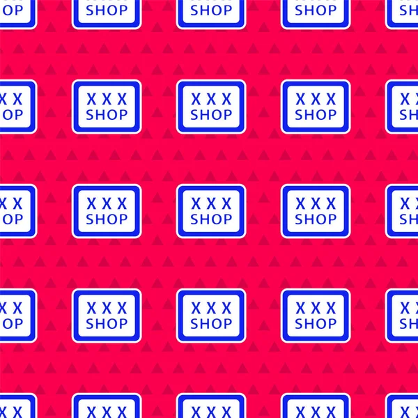 Blue Sex shop icône isolé motif sans couture sur fond rouge. Sex shop, sex store en ligne, concept de produits érotiques pour adultes. Illustration vectorielle — Image vectorielle