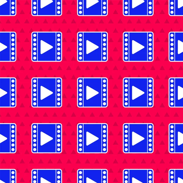 Blue Play Wideo ikona odizolowany bezszwowy wzór na czerwonym tle. Znak striptizu. Ilustracja wektora — Wektor stockowy