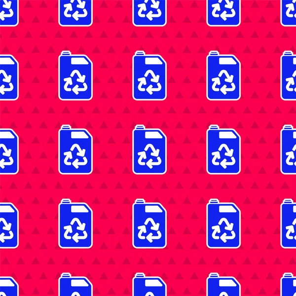 Niebieska ikona kanistra paliwa Eco odizolowana płynny wzór na czerwonym tle. Biografia ekologiczna i beczka. Zielone środowisko i recykling. Ilustracja wektora — Wektor stockowy