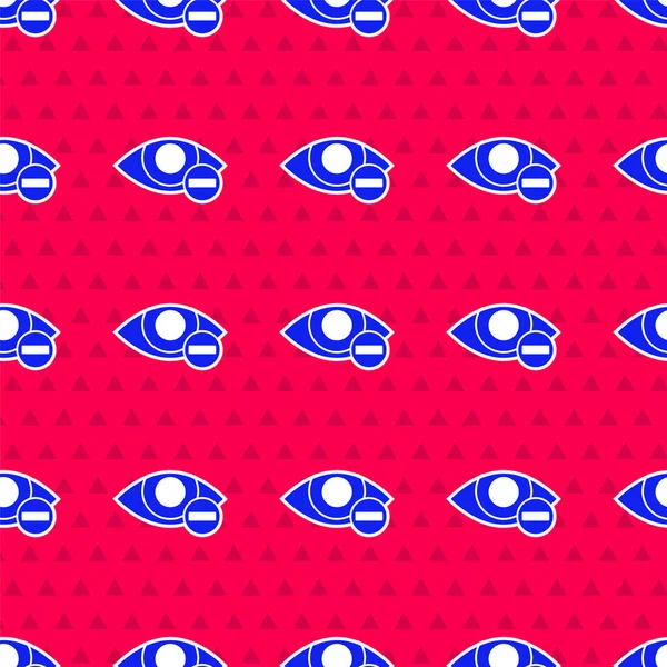 Kék Vörös szem hatás ikon izolált zökkenőmentes minta piros háttér. Szemvörösség. Gyulladásos szembetegség. Vektorillusztráció — Stock Vector