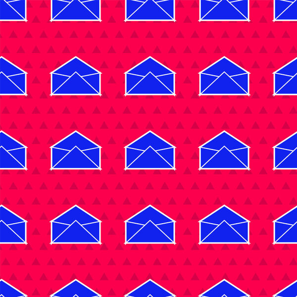 Blue Envelope icon isolated seamless pattern on red background. Email message letter symbol. Vector Illustration