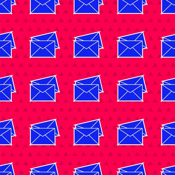Blaues Umschlagsymbol isoliert nahtloses Muster auf rotem Hintergrund. E-Mail-Nachricht Brief Symbol. Vektorillustration — Stockvektor