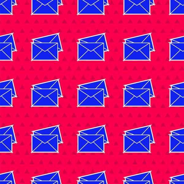 Blue Envelope icon isolated seamless pattern on red background. Email message letter symbol. Vector Illustration