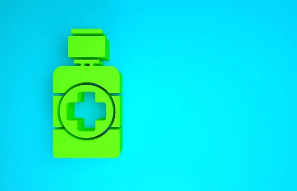 Zöld palack gyógyszer szirup ikon elszigetelt kék alapon. Minimalizmus koncepció. 3d illusztráció 3D render — Stock Fotó