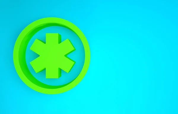 Groen Medisch symbool van de Emergency - Star of Life pictogram geïsoleerd op blauwe achtergrond. Minimalisme concept. 3d illustratie 3D renderen — Stockfoto